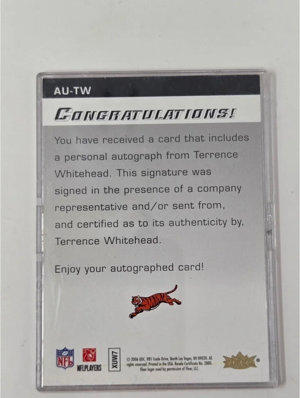 2006 Flair Showcase Terrence Whitehead Autographics Bengals Auto Card